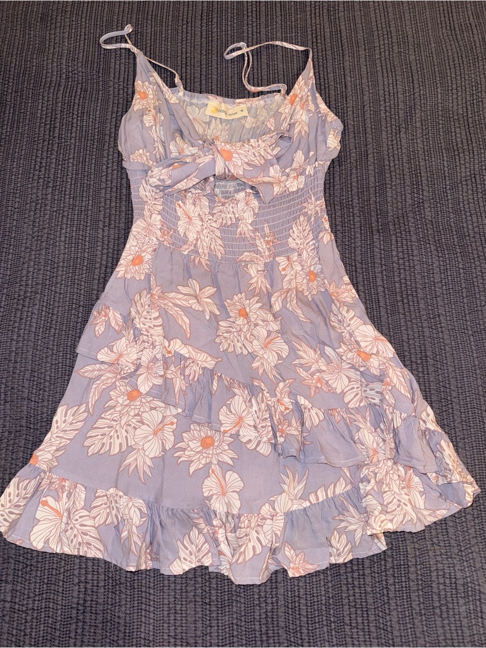 Ocean Drive Lavender Floral Tie-Front Sundress with Peach Accents